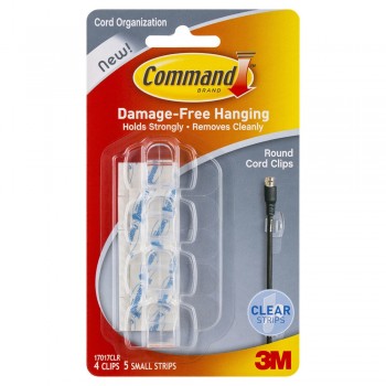 3M 17017 Wire/Round Cord Clips Clear Pack (4 Hooks, 5 Strips)