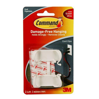 3M 17303 Command Strips, Large Cord Clips - 2 Clips 3 Strip