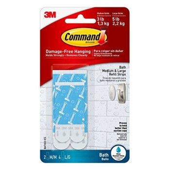 3M Command Bath Water-Resistant Refill Strips, 2-Medium, 4-Large