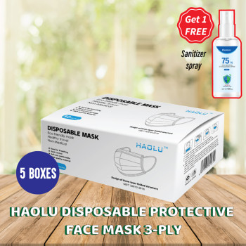 Worth Buy (Haolu Adult 3 Ply Face Mask x 5 boxes FREE Comix Sanitizer Spray 100ml x 1 bottle)