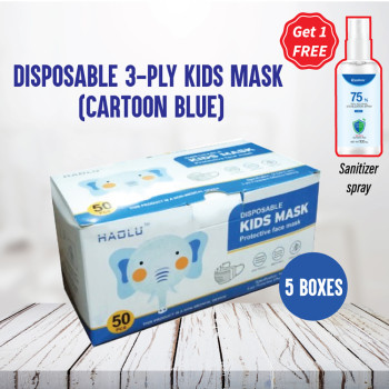 Worth Buy (Haolu Kids Face Mask Blue 50pcs x 5 boxes FREE Comix Sanitizer Spray 100ml x 1 bottle)