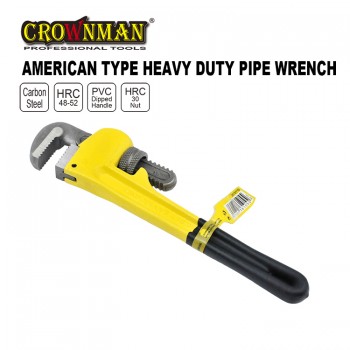Crownman 8" American Type Heavy Duty Pipe Wrench with Dipped Handle