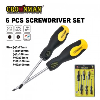 Crownman 6PCS/SET  Screwdriver with Double Color TPR Handle