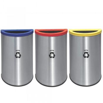 Semi Round Recycle Bins c/w Stainless Steel Body & Powder Coating Cover-RECYCLE-140/SS (Item No: G01-296)