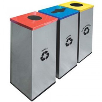Square Recycle Bin c/w Stainless Steel Body & Mild Steel Cover-RECYCLE-128/SS (Item No: G01-303)