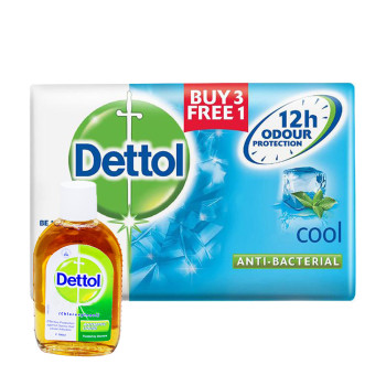 Dettol Body Soap Cool 105g 3+1+Dettol Antiseptic Liquid 100ml