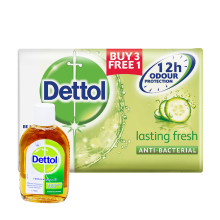 Dettol Body Soap Lasting Fresh 105g 3+1+Dettol Antiseptic Liquid 100ml
