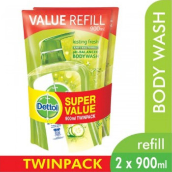 Dettol Shower Gel Lasting Fresh 900ml Refill Pouch Twin Pack
