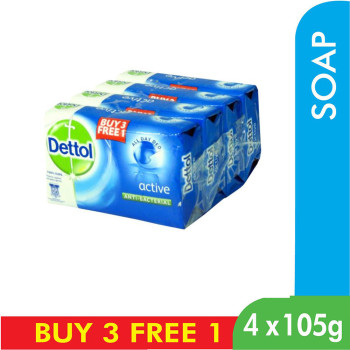 Dettol Body Soap Active 105g 3+1 (free)