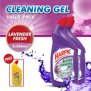 Harpic Lavender Fresh Active Cleaning Gel (500ml x 2) + Free Lemon Zest 400ml