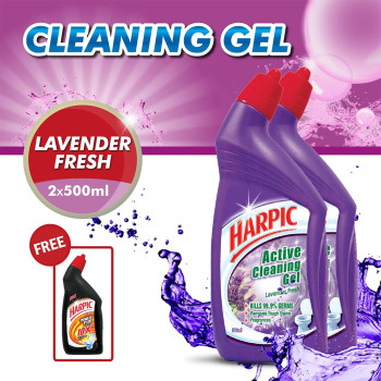 Harpic Lavender Toilet Cleaning Gel (500ml x 2) + Free Power Plus 200ml