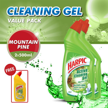 Harpic Mountain Pine Active Cleaning Gel (500ml x 2) + Free Lemon Zest 400ml