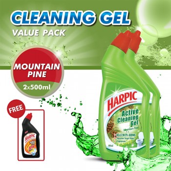 Harpic Mountain Pine Toilet Cleaning Gel (500ml x 2) + Free Power Plus 200ml