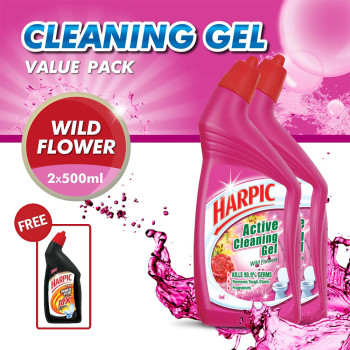 Harpic Wild Flower Toilet Cleaning Gel (500ml x 2) + Free Power Plus 200ml