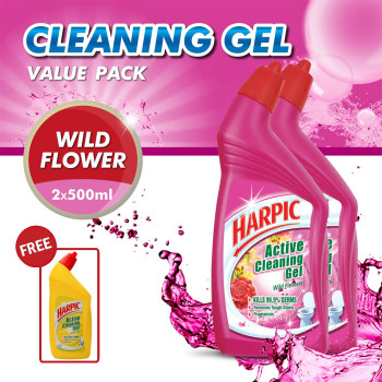 Harpic Wild Flowers Active Cleaning Gel (500ml x 2) + Free Lemon Zest 400ml 
