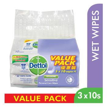 Dettol Personal Care Wipes Sensitive 10S Value Pack Of 3