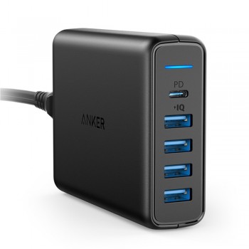 Anker A2056 PowerPort PD with 1PD and 4 PIQ - 60W 5-Port Desktop Charger - Black