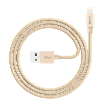 Aukey CB-D16 MFi Lightning 8 pin Sync and Charging Cable, 1.2 m, Gold (601629299846)