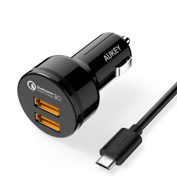 Aukey CC-T8 2-Port 36W Car Charger Quick Charge 3.0 Black (601629297224)