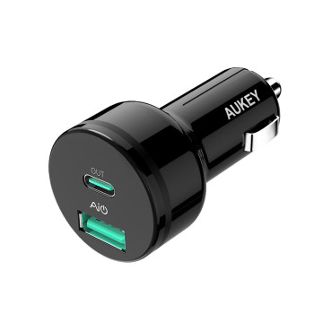 Aukey CC-Y7 USB C Power Deliver 2.0 2-Port 39W AiPower Car Charger Black (601629298542)