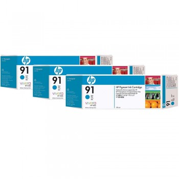 HP 91 DesignJet Pigment Ink Cartridges (3-pack) 775-ml - Cyan (C9483A)