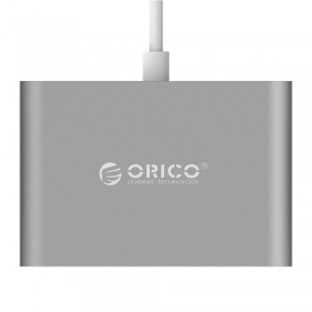Orico RCR2A USB 3.1 Gen 1 Type C Aluminium Hub: 1x Type C with PD, 2x USB Type A & 1x RJ45 Gigabit Ethernet Convertor - Space Grey