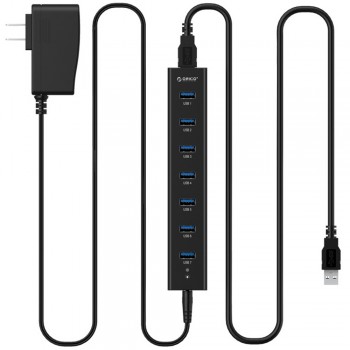 Orico H7013 7-Port USB3.0 Hub with 5V2A Power Adapter - Black