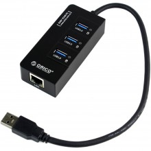 Orico HR01-U3 Portable 3 Port USB 3.0 HUB with 1 RJ45 10/100/1000 Gigabit Ethernet LAN Wired Network Adapter - Black