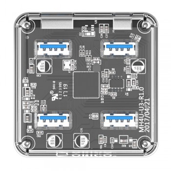 Orico MH4U USB 3.0 Transparent 4 Port Hub with Micro USB Power Input 30cm Cable Length