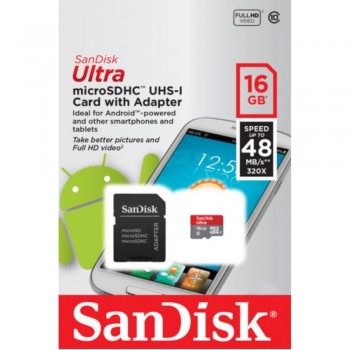 Sandisk Ultra MicroSDHC 16GB 48MB/S with Adapter (Item No: SDSDQUAN16G G4A) A4R2B112