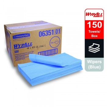 WypAllÂ® X80 Foodservice Towels 06351 - 1 box x 150 towels, blue (total 150 towels)