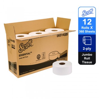 ScottÂ® Essentialâ„¢ Jumbo Roll Toilet Tissue 06514 - 12 rolls x 360m white, 2 ply sheets (4320m)