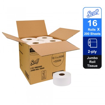 ScottÂ® Essentialâ„¢ Jumbo Roll Toilet Tissue 06661 - 16 rolls x 200m white, 2 ply sheets (3200m)