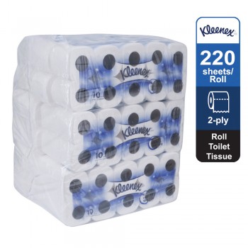 KleenexÂ® Standard Roll Toilet Tissue 50920 - 10 roll x 220 white, 2 ply (2200 sheets) [10 rolls x 12 bags]