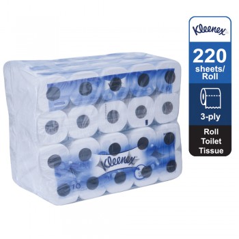 KleenexÂ® Standard Roll Toilet Tissue 50940 - 10 roll x 220 white, 3 ply (2200 sheets) [10 rolls x 6 bags]