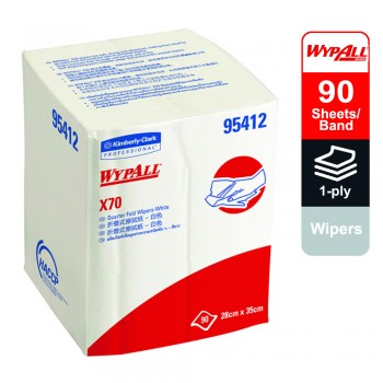 WypAllÂ® X70 Wipers, Â¼ fold, 95412 - White, 1 ply, 1 Pack x 90 Sheets (90 sheets)