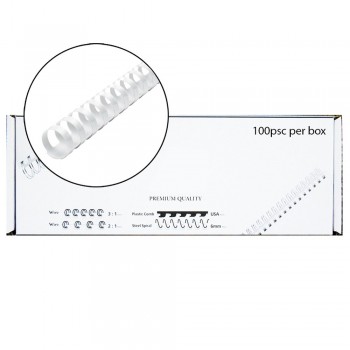 M-Bind Plastic Binding Comb - 6mm x 21 Ring, 100pcs/box, White
