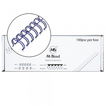 M-Bind Double Wire Bind 2:1 A4 - 1/4"(6.9mm) X 23 Loops, 100pcs/box, Blue