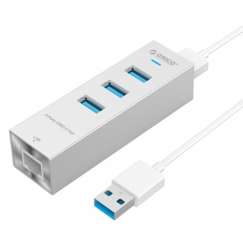 Orico ASH3L-U3 Aluminum 3 Port USB3.0 To RJ45 Gigabit Ethernet Adapter Hub For Windows / Linux / Mac OS