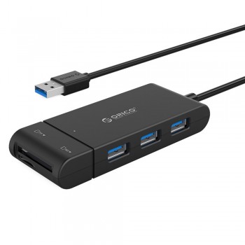 Orico H32TS-U3 Ultra Mini 3 Port USB3.0 Hub With USB3.0 Card Reader (SD & TF card) - Black