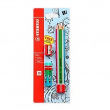 Stabilo Jumbo Trio Pencil 2B + Sharpener + Rubber