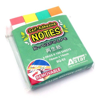 ASTAR Self-Adhesive Sticky Notes â€” 4 pads x 100 sheets, 76mm x 14mm (Item No: R03-14) EOL-25/10/2016