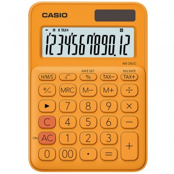 Casio Colourful Calculator - 12 Digits, Solar & Battery, Tax & Time Calculation, Orange (MS-20UC-OR)
