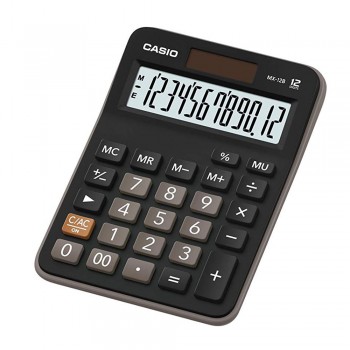 Casio Mini Desk Calculator - 12 Digits, Mark-up Calculations, Solar & Battery, Extra Large display, Black (MX-12B-BK)