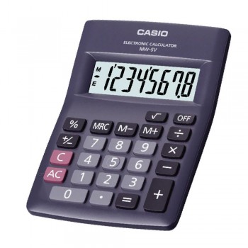 Casio Mini Desk Handheld Calculator - 8 Digits, AA Battery, Large Display, Regular Percentage Calculations (MW-5V)