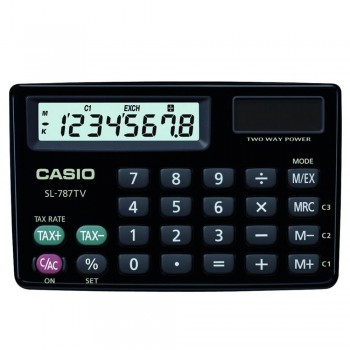 Casio Portable Handheld Calculator - 8 Digits, Solar & Battery, Large Display, Tax & Exchange, Tough Cover, Profit Margins, Black (SL-787TV-BK-W)