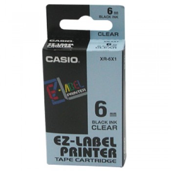 Casio Ez-Label Tape Cartridge - 6mm, Black on Clear (XR-6X1)