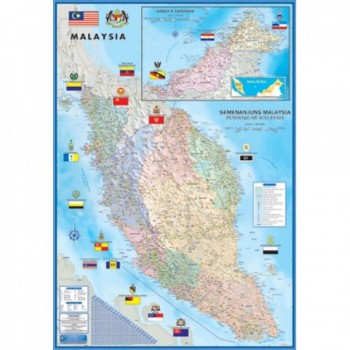 Map Of Malaysia Large Peninsular M182 - (Laminated) H28" x W40"