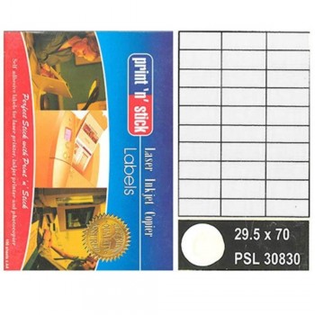 Print n Stick A4 Laser Inkjet Label Stickers 30pcs - 29.5mm x 70mm, 100sheets (Item No:R01-17) A1R3B207