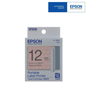 Epson LC-4EAY LabelWorks Tape - 12mm Gray on Polka Dot Pink Tape EOL 02/09/2016
